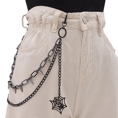 Punk Style Spider & Spider Web Alloy with Aluminium Spiked Cone Double Layered Chain Belts for Pants FS-WGA3437-05-1