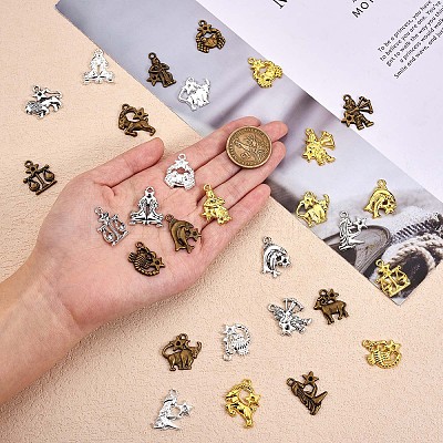 48Pcs Constellation Charm Pendant Twelve Zodiac Sign Pendants Alloy Charm for Jewelry Necklace Bracelet Earring Making Crafts JX340A-1