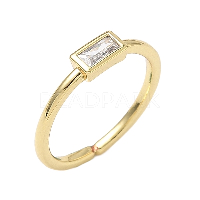 Rectangle Brass with Glass Cuff Rings for Women RJEW-Z111-05G-07-1