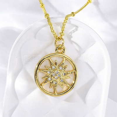 Brass Micro Pave Clear Cubic Zirconia Pendant Necklaces NJEW-C071-05A-G-1