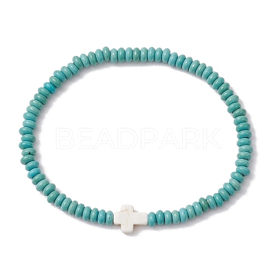Synthetic Turquoise Beads Stretch Bracelets for Women Men BJEW-JB11293-01-1