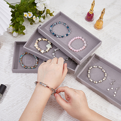 Rectangle Velvet Jewelry Display Trays for Rings ODIS-WH0113-14B-1