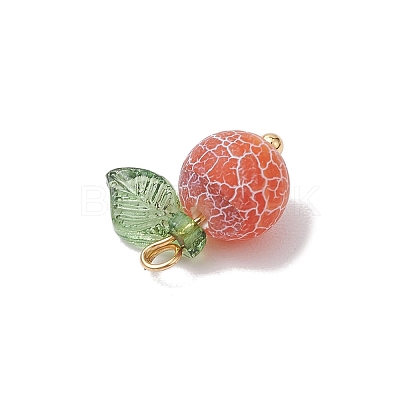 4pcs 4 Colors Natural Dyed Crackle Agate Round Fruit Charms with Acrylic Leaf PALLOY-TA00124-1