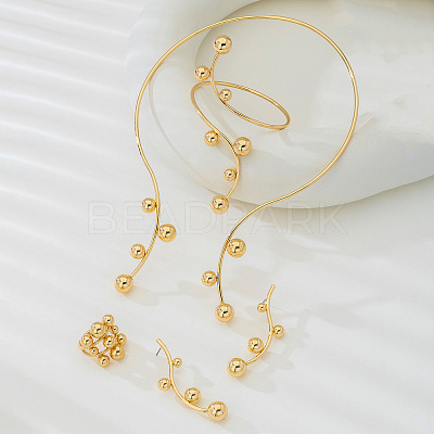 Iron Round Beaded Collar & Stud Earrings & Cuff Bangles & Rings Sets FS-WG833C7-01-1