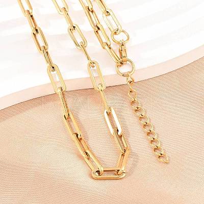 304 Stainless Steel Link Paperclip Chain Bracelet & Necklace Jewelry Sets SJEW-L199-05G-1