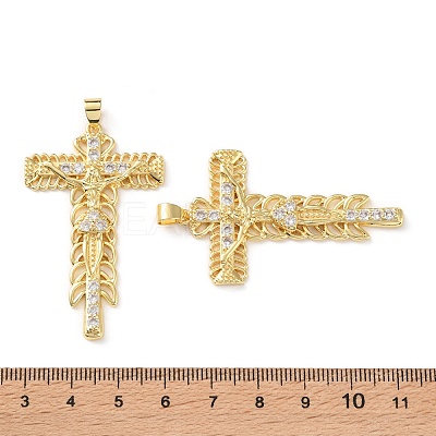 Brass Micro Pave Clear Cubic Zirconia Pendants KK-C169-04G-1