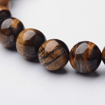 Natural Tiger Eye Round Beaded Stretch Bracelets BJEW-F203-04-1