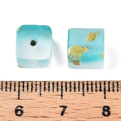 Frosted Glass Beads with Golden Glitter Powder DGLA-NH001-8mm-01C-1