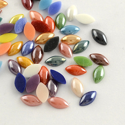 Pearlized Plated Opaque Glass Cabochons PORC-S779-7x14-M-1