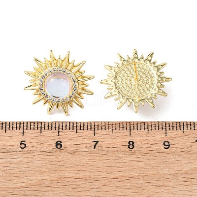 Sun Brass Micro Pave Clear Cubic Zirconia Stud Earrings EJEW-K324-02G-1