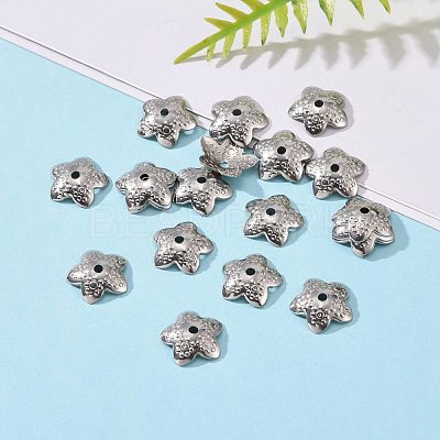Tarnish Resistant 5-Petal 304 Stainless Steel Flower Bead Caps STAS-E083-03P-1