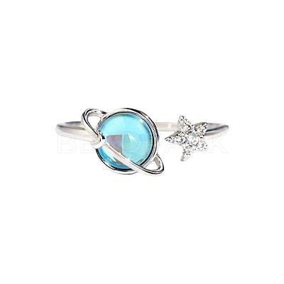 Sterling Silver Cubic Zirconia and Rotating Glass Cuff Rings FS-WG9C688-01-1
