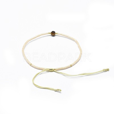 Adjustable Natural Tiger Eye Braided Bead Bracelets BJEW-F391-A09-1