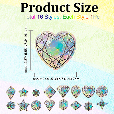 16Pcs Colorful Suncatcher Rainbow Prism Electrostatic Glass Stickers DIY-WH0409-69A-1