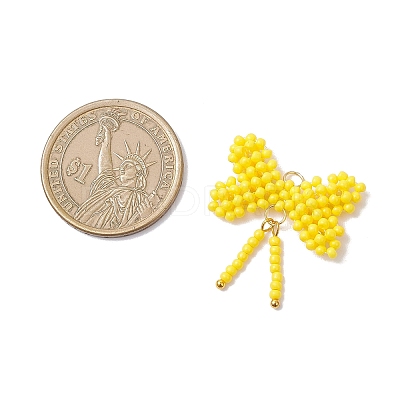 Glass Seed Beaded Bowknot Pendants PALLOY-MZ01055-01-1