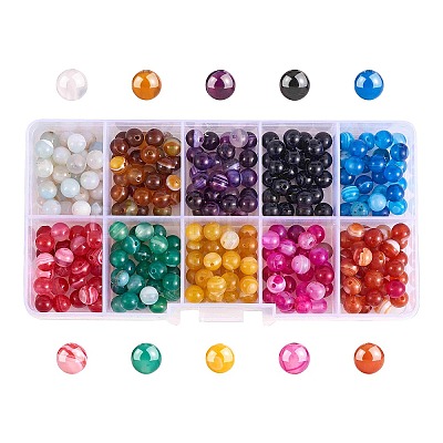 300Pcs 10 Colors Natural Striped Agate/Banded Agate Beads G-SZ0002-03-1