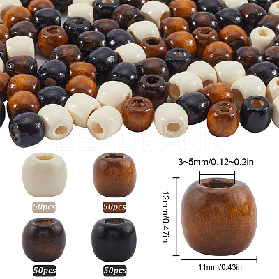 200Pcs 4 Colors Natural Wooden Beads WOOD-SC0001-74-1
