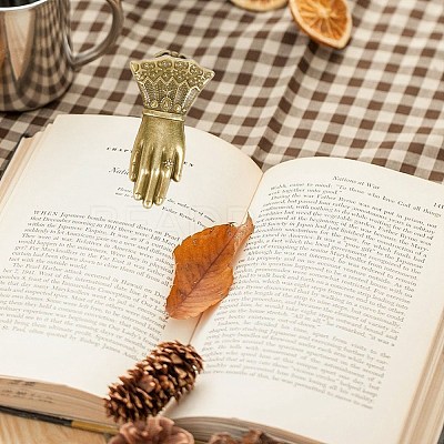 Alloy Hand Shaped Bookmark Clip AJEW-CP0006-94B-AB-1