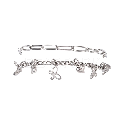304 Stainless Steel Paperclip & Figaro Chain Bracelets for Women BJEW-JB12445-04-1