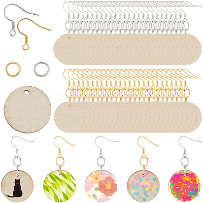 DIY Flat Round Wooden Dangle Earring Making Findings Kits DIY-SP0004-99-1
