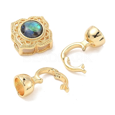 Brass Natural Paua Shell Fold Over Clasps KK-U059-29G-1