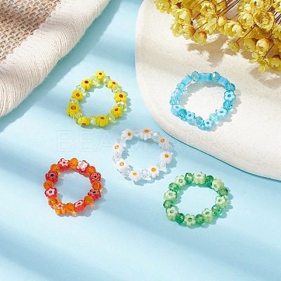 Glass Beaded Stretch Finger Rings for Women RJEW-JR00595-1
