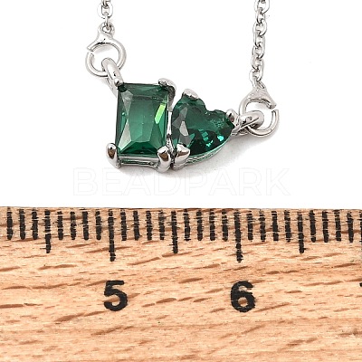 Brass Pave Cubic Zirconia Rectangle and Heart Pendant Cable Chain Necklaces LS-KK-CBAB173-04P-09-1