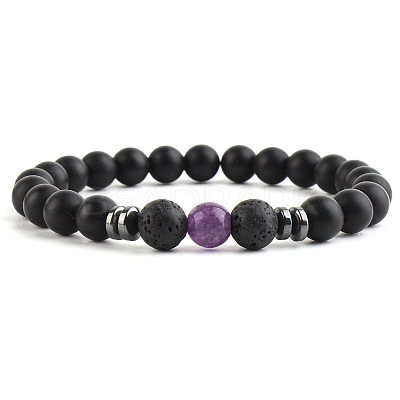 Round Natural Amethyst Beaded Stretch Bracelets for Women Men XP2963-6-1