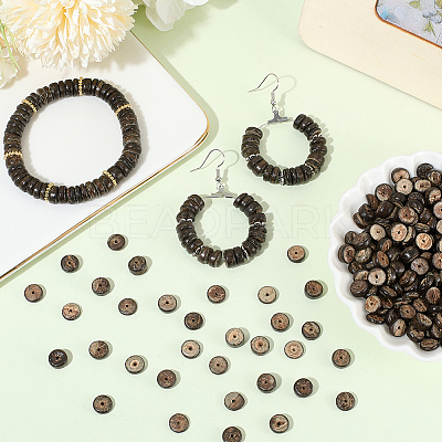 6 Strands Natural Coconut Shell Rondelle Bead Strands COCB-SC0001-02B-1