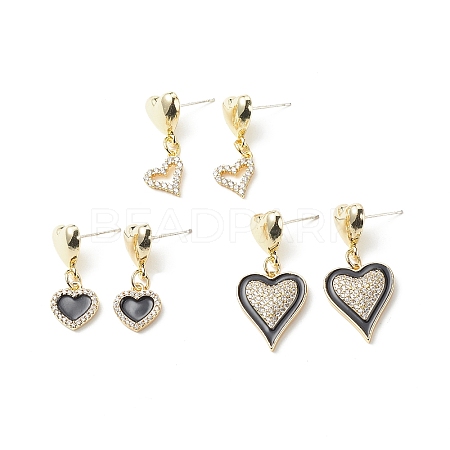 3 Pairs 3 Style Clear Cubic Zirconia Heart Dangle Stud Earrings EJEW-JE05082-1