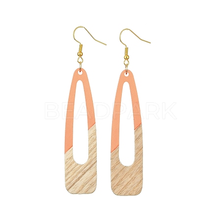 Two Tone Resin & Wood Dangle Earrings EJEW-JE05508-03-1