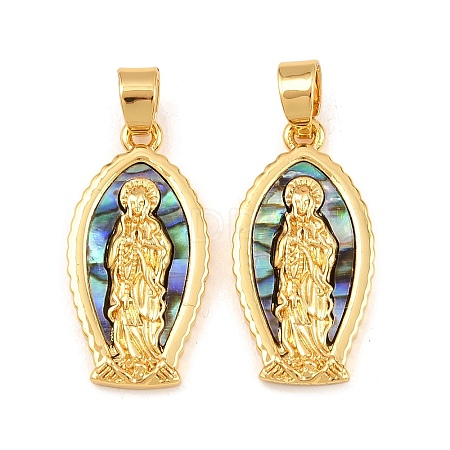 Brass with Natural Paua Shell Religion Pendants KK-Z140-21G-1