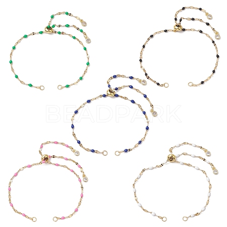 304 Stainless Steel Enamel Dapped Chains Slider Bracelets Making AJEW-JB01293-1