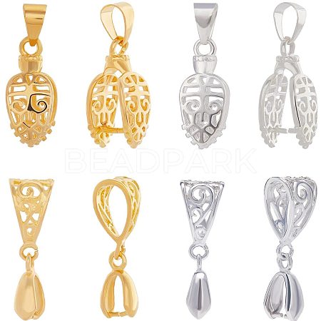 24Pcs 4 Style Filigree Rack Plating Brass Pendant Pinch Bails KK-BBC0005-85-1