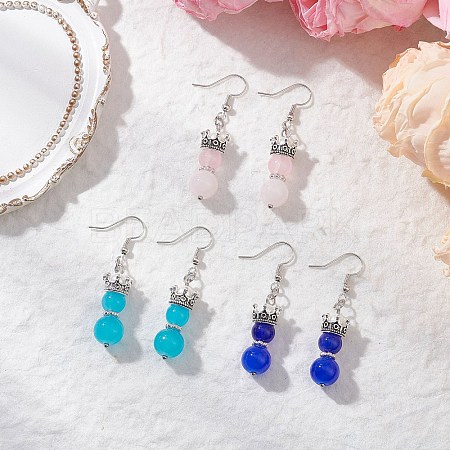 3 Pairs Baking Paint Imitation Jade Glass Dangle Earrings EJEW-JE06619-1