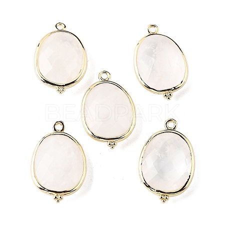 Natural Quartz Crystal Rock Crystal Faceted Oval Connector Charms G-H323-02G-07-1