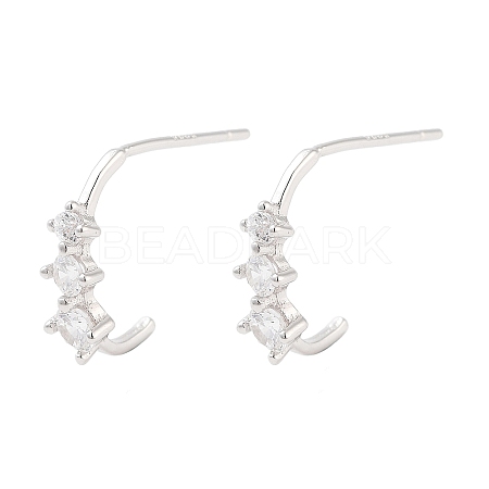 925 Sterling Silver Micro Pave Clear Cubic Zirconia Stud Earrings for Women EJEW-F342-02P-1