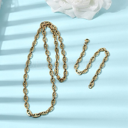 304 Stainless Steel Mariner Link Chains Bracelet & Necklace Jewelry Sets SJEW-L199-16G-1
