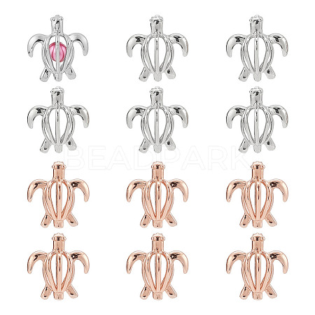 ARRICRAFT 12Pcs 2 Colors Hollow Brass Bead Cage Pendants KK-AR0004-06-1