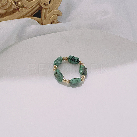 Handmade Natural Green Spot Jasper Stretch Rings ZE1660-5-1