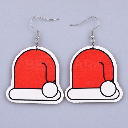 Christmas Printed Basswood Dangle Earring EJEW-JE03154-07-1