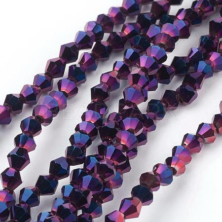 1 Strand Faceted Bicone Full Purple Electroplate Glass Beads Strands X-EGLA-J026-3mm-F17-1