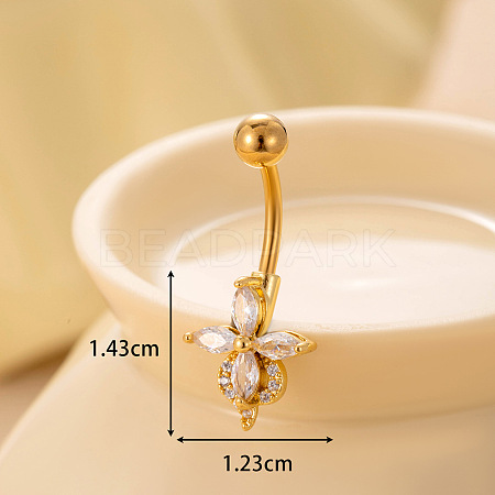 316L Surgical Stainless Steel Clear Cubic Zirconia Curved Barbell Belly Rings WGA1AD6-10-1