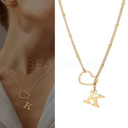 1Pc Letter & Heart Stainless Steel Lariat Necklaces for Women NJEW-LP0002-87G-K-1