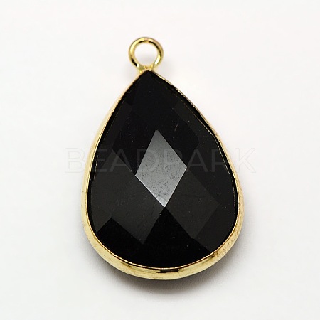 Golden Tone Brass Glass Teardrop Pendants GLAA-M006-A-12G-1