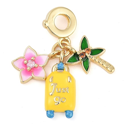 Rack Plating Brass Cubic Zirconia Summer European Dangle Charms KK-P287-01B-G-1