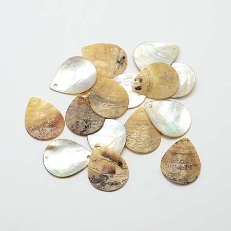 Flat Teardrop Natural Akoya Shell Pendants SHEL-N031-05-1