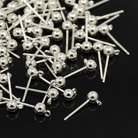 Silver Color Plated Brass Ball Post Ear Stud X-EC255-S-1