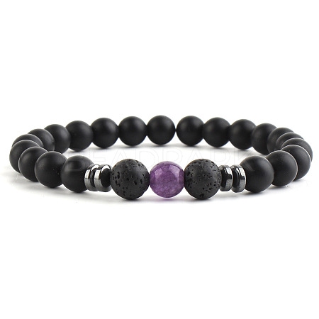 Round Natural Amethyst Beaded Stretch Bracelets for Women Men XP2963-6-1