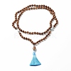 Natural Wenge Wood Beads Mala Prayer Necklace NJEW-JN03754-1